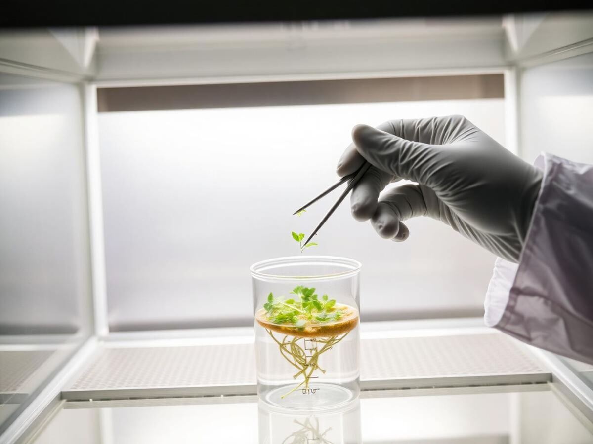 Investigação vegetal: transferência de plântula em câmara de fluxo laminar